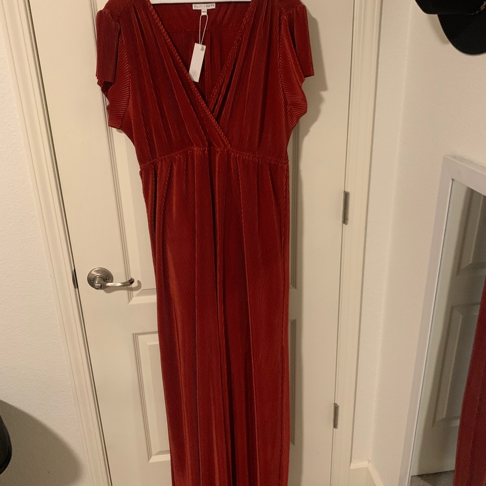 Athena Pleated Burnt Orange Maxi Dress